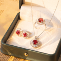 wholesale Metal material first, TikTok hot sale 2 carat lab-grown ruby 3 carat set oval ring necklace earrings Mother's Day gift-0-7