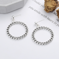 wholesale S925 Sterling Silver Retro Chain Link Hard Circle Earrings, Trendy Personality, European and American Style, Ins Versatile Fashion Earrings-0-1