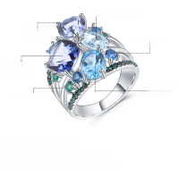 wholesale S925 Sterling Silver Designer Luxury Style Gemstone Ring for Banquet with High-End Appeal-Natural Topaz + Iolite Blue Crystal US Size 8