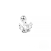 wholesale S925 Sterling Silver Small Crown Threaded Ear Stud With Zircons, Cross-border Best-seller Trendy Ins Ear Cartilage Pin-Single platinum-white diamond