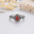 wholesale S925 Sterling Silver Vintage Thai Silver and South Red Agate Gourd Pattern Ethnic Pastoral Trendy Open Ring-0-3