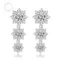 wholesale S925 Silver New Style Three-Stamen Flower Full Diamond Earrings for Women, Simple and Versatile 5A Zircon Ear Studs Creative Ear Accessories-0-0