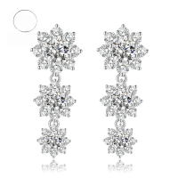 wholesale S925 Silver New Style Three-Stamen Flower Full Diamond Earrings for Women, Simple and Versatile 5A Zircon Ear Studs Creative Ear Accessories-Three-core earrings 925 silver