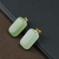 wholesale 18K Gold with certificate Small Hetian Jade Green Jade Pendant Necklace, Minimalist Ancient Style Natural Jade Stone Peace and Safety Plaque-18K non-deformable thick gold buckle pendant (chain not included)  Natural jade slightly green or slightly white, approximately 12*18mm