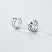 wholesale S925 Sterling Silver Nalan Asymmetrical Hollow Out Ear Clips for Women, Short Stud Earrings for Non-Pierced Ears, Unique Ear Accessories E6931-S925 silver pair 925 silver