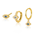 wholesale 925 Sterling Silver Earrings Set of Three with Micro-Inlaid Zirconia Evil Eye Ear Clips, European and American Luxury High-End Ins Style-0-0