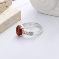wholesale S925 Sterling Silver Vintage Antique-style Ethnic Pattern Inlaid with Southern Red Agate Openable Ring-0-3