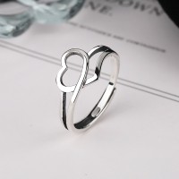 wholesale S925 Sterling Silver French Hollow-Out Smooth Interwoven Heart Ring, Fairy Style Elegant and Versatile Band-058J/approx. 1.7g Opening adjustable
