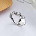 wholesale S925 Sterling Silver Geometric Irregular Circle Good Luck Lace Inlay Open Adjustable Ring for Women-0-0