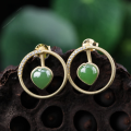 wholesale Gold-plated 925 Sterling Silver with Certificate Vintage Hetian Jade Jasper Earrings, Convertible Earrings for Women-0-0