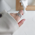 wholesale Sterling Silver Korean Style Vintage Distressed Multi-Layer Twisted Line Adjustable Ring for Women-0-2