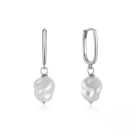 wholesale S925 Sterling Silver U-shaped Irregular Pearl Ear Cuff, Retro Minimalist Ins Versatile Earrings For Women-Platinum 925 silver