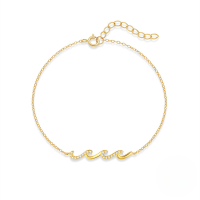 wholesale S925 Sterling Silver Summer Wave Pendant Bracelet With Rhinestone Design-Gold 925 silver