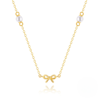 wholesale S925 Sterling Silver Simple Pearl Bow Layering Choker Necklace,。-Gold 925 silver