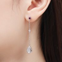 wholesale S925 sterling silver Korean-style women's earrings, small and unique design, dangling diamond-shaped long tassel drop earrings, versatile and elegant ear accessories-ED0059039 (with 1 pair of white fungus plugs and 1 pair of silicone ear plugs)  925 silver