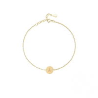 wholesale S925 Sterling Silver Engraved Round Tag 26 Letters Charm Bracelet For Women Daily Wear-Gold-A 925 silver