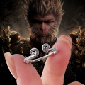 wholesale Fine Silver S999 Black Myth: Wukong's Hoop Band Ring for Women, Golden Cudgel-Inspired Creative Vintage Ring-0-7