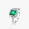 wholesale Pure Silver Viral 2ct Synthetic Emerald 7*7 Diamond RingIns Style High Carbon Diamond Ring for Women-0-0