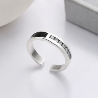 wholesale S925 sterling silver black resin inlaid zirconia open ring, ins minimalist style, exquisite and versatile index finger ring-975FJ/approx. 3.1g>Adjustable opening