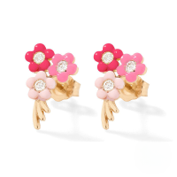 wholesale S925 Sterling Silver Cute Petal Enamel Drip Glaze Colorful Stud Earrings,ins-Gold-Rose Red+Pink+Light Pink 925 Silver