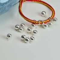 wholesale 990 Sterling Silver Good Luck Character Plain Bell with Red String for Bracelet Necklace Pendant Accessory, Includes Silver Jump Ring-A pair of bells with the word "Fu" 5000461