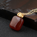 wholesale 925 Silver Gold-Plated Certified Natural Red Agate Pendant with "Wushi" Plaque and Small Sugar Cube Necklace, Birthday Gift for Girlfriend-0-2