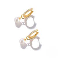 wholesale S925 Sterling Silver Rhinestone Pearl Ear Cuff Earring, Korean Ins Style-gold