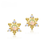 wholesale S925 Metal Retro Hexagram Opal Stud Earrings Women's Fashion Versatile Earrings Wholesale from Manufacturer-10K gold + swimming paint  925 silver