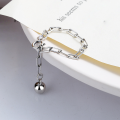 wholesale S925 Sterling Silver Korean Style Ins Minimalist Chain-Linked Tassel Small Bead Spring Buckle Adjustable Ring-0-1