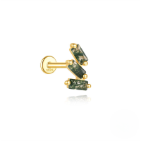 wholesale S925 Sterling Silver Natural Moss Agate Flat Head Threaded Ear Cartilage Stud, Popular In Europe And America-Single gold #6