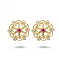 wholesale 18K gold jewelry manufacturer wholesale fashion trendy luxury hollow-out ruby full-cut diamond earrings-0-0