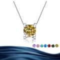 wholesale S925 Sterling Silver Four-Prong Round Moissanite Necklace for Women Pendant Light Luxury Choker Chain Jewelry-0-11