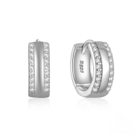 wholesale S925 Sterling Silver Double Row Zircon-studded Polished Hoop Earrings, Hot-selling Trendy Women's Ear Jewelry-Platinum 925 silver