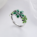 wholesale S925 Sterling Silver Korean Style Small Fresh Epoxy Green Flower Forest Series Creative Openable Ring-0-1