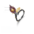 wholesale S925 Silver Designer High-end Floral Adjustable Ring with Natural Style and Genuine Citrine-0-4