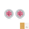 wholesale S925 Sterling Silver Pink Moissanite Round Stud Earrings with Diamond Accents, New Women's Ear Jewelry Gift, Ready to Ship Wholesale-0-6