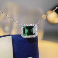 wholesale S925 Sterling Silver Wholesale Women's Emerald Cut Multicolor Gemstone Square Full Diamond Collarbone Necklace-0-0