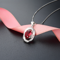 wholesale S925 Silver Alloy Ellipse Red Zircon Necklace Accessory Fashion Women Collarbone Chain Pendant Korean Style-0-0
