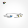 wholesale S925 Sterling Silver INS Style Hit Simple Geometric Yellow and Blue Diamond Inlaid Design Versatile Adjustable Open Ring-0-0