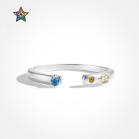 wholesale S925 Sterling Silver INS Style Hit Simple Geometric Yellow and Blue Diamond Inlaid Design Versatile Adjustable Open Ring-DY121088-SS-CS Opening adjustable
