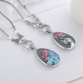 wholesale Silver S990 Retro Resin Enamel Lotus Filigree Pendant with Six-Syllable Mantra on Back for Sweater Chain-0-0
