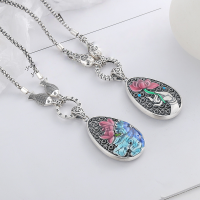 wholesale Silver S990 Retro Resin Enamel Lotus Filigree Pendant with Six-Syllable Mantra on Back for Sweater Chain-YP125M/B single pendant approx. 12.6 99 silver