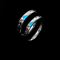wholesale 925 Sterling Silver Luminous Couple Rings, Ins Light Luxury Trendy Starry Sea Wave Glow Unisex Matching Bands Gift for Girlfriend-0-1