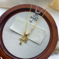 wholesale S925 Sterling Silver Gold Store Same Style Double Cross Diamond Inlaid Necklace for Women, Fashion Minimalist Versatile Collarbone Chain Accessory-0-2