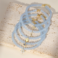 wholesale 925 Sterling Silver New Aqua Blue Chalcedony Handmade Beaded Bracelet With Zircon Accents, European French Style Diy Accessories For Christmas-0-2