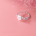 wholesale S925 Silver Shell Flower Elegant Ring for Women, Small Fresh Inlaid Diamond Simple Korean Style Sweet Hand Jewelry J8656-0-3