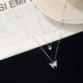 wholesale Sterling Silver Double-layer Butterfly Necklace for Women, Summer New Arrival Light Luxury Small Brand Design Stackable Collarbone Chain-0-2