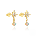 wholesale S925 Sterling Silver Classic Octagram Five-petal Flower Tassel Earrings With Crystal Austrian Opal Pearl-0-5