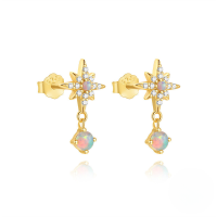wholesale S925 Sterling Silver Classic Octagram Five-petal Flower Tassel Earrings With Crystal Austrian Opal Pearl-Gold#2 925 Silver