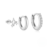 wholesale 925 Sterling Silver Minimalist Geometric Butterfly Stud Hoop Earrings Set, Hot-selling Ins Earrings For Women-3-piece set - Platinum #1 925 silver